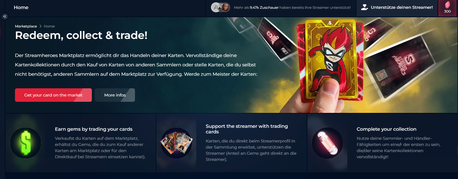 NEW: The Streamheroes marketplace, gems & card collections